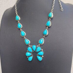 Southwest Turquoise Sterling Silver Squash Blossom Naja Necklace Adjustable
